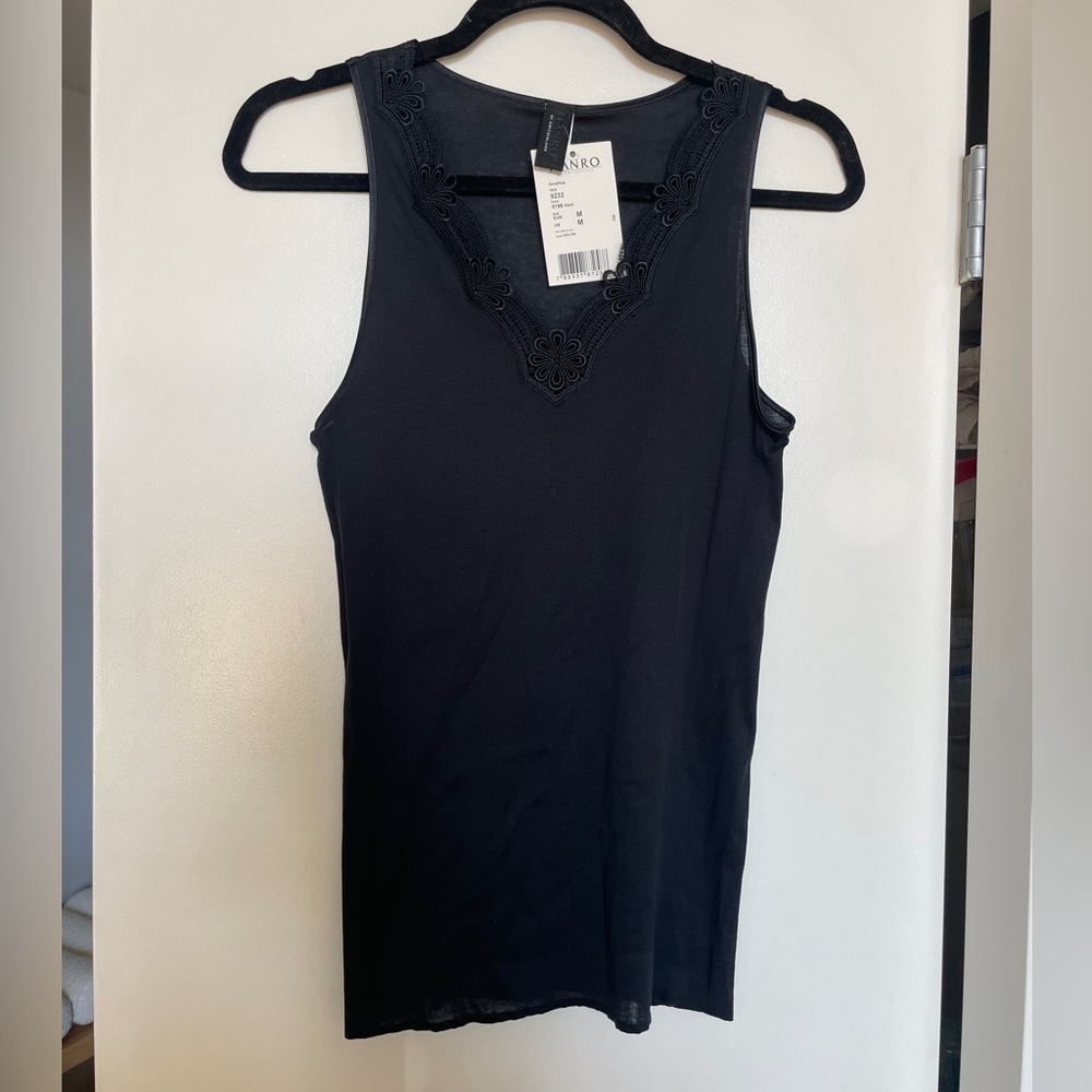 NWT Hanro Black Kalea Embroidered Tank Top Size M